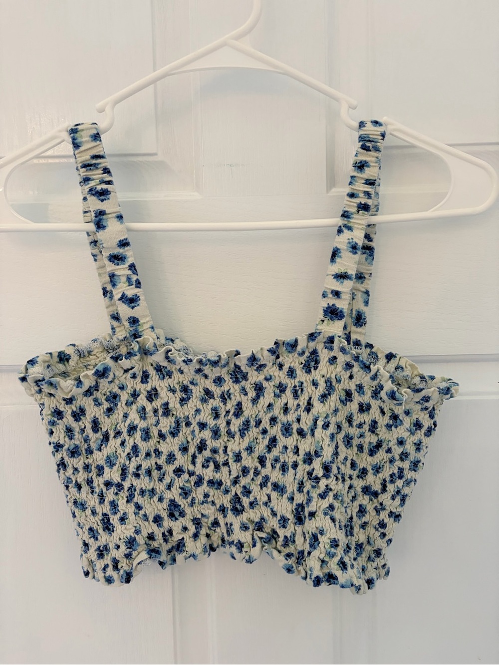 Vanilla Star Blue & White Smocked Floral Crop Top